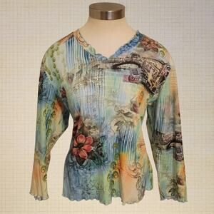 Y2K Impulse California Green Graphic Blouse Lettuce Trim XL